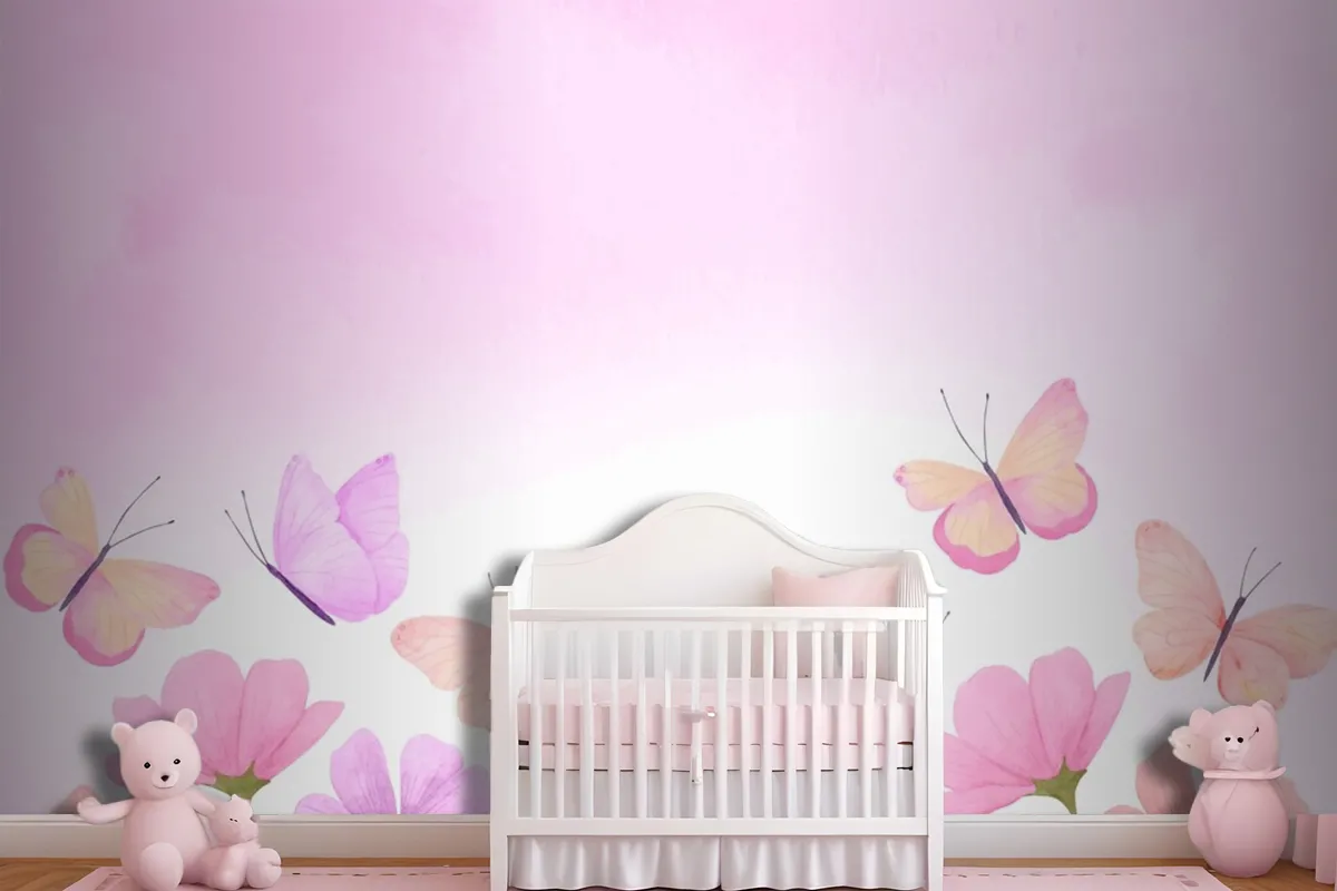 Watercolor Colorful Butterfly Background Kids Girl Wallpaper Mural