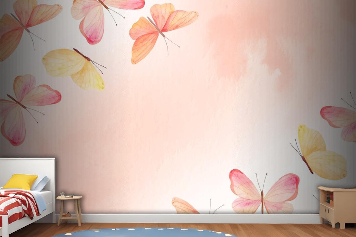 Watercolor Colorful Butterfly Background Kids Girls Wallpaper Mural