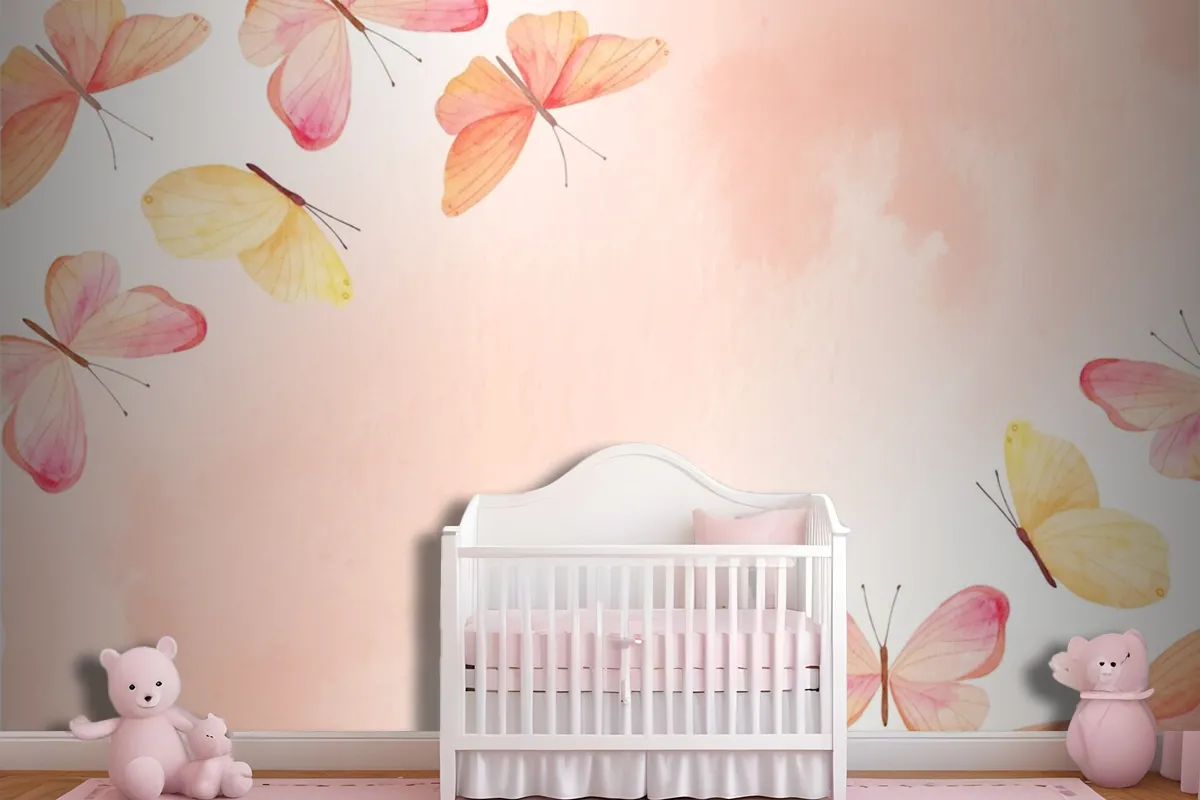 Watercolor Colorful Butterfly Background Kids Girls Wallpaper Mural