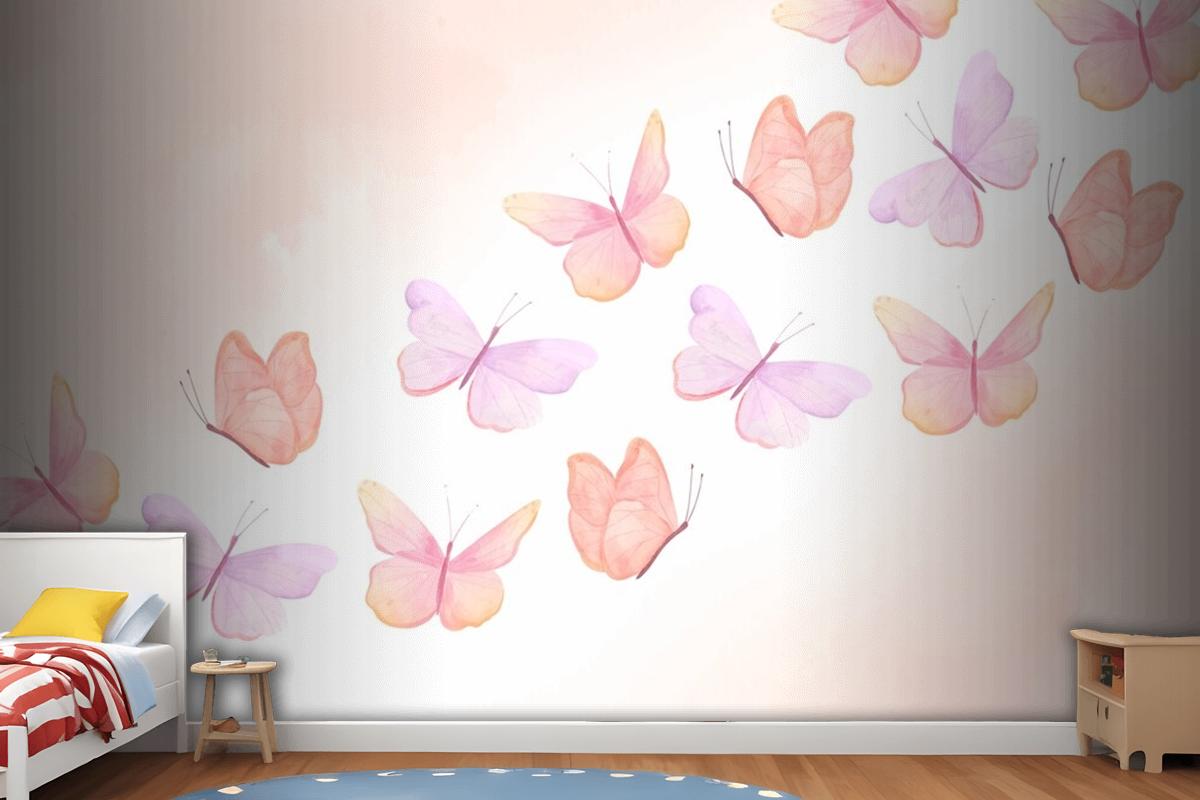 Watercolor Colorful Butterfly Background Kids Wallpaper Mural