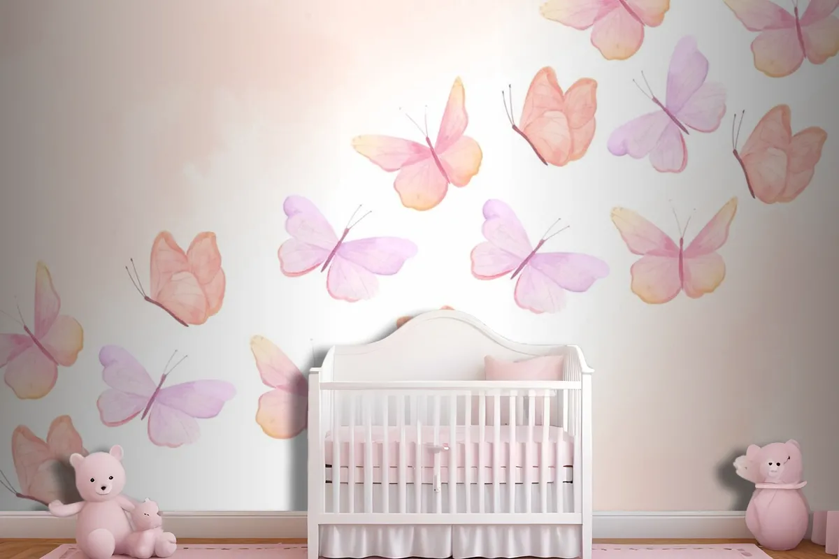 Watercolor Colorful Butterfly Background Kids Wallpaper Mural