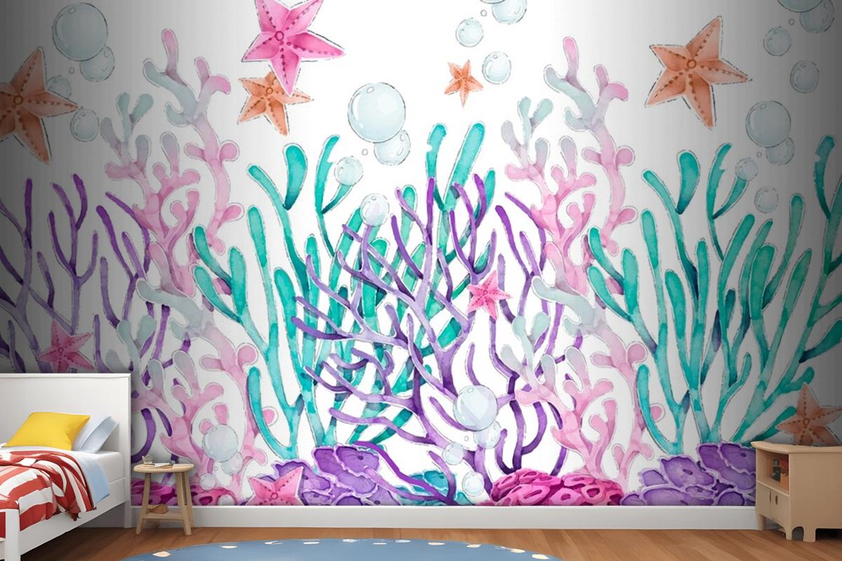 Watercolor Colorful Coral Background Wallpaper Mural