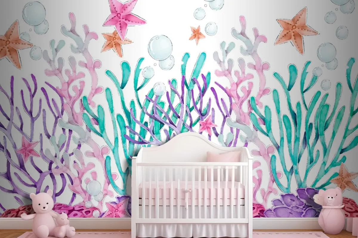 Watercolor Colorful Coral Background Wallpaper Mural