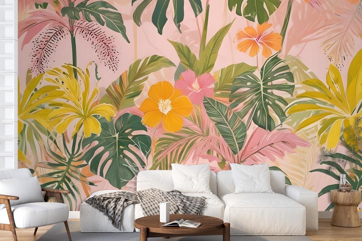 Watercolor Colorful Summer Tropical Leaf Wallpaper Mural