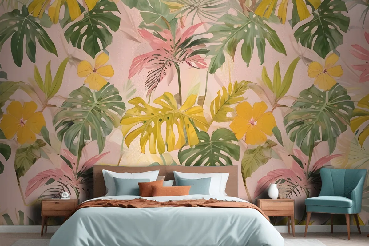 Watercolor Colorful Summer Tropical Leaf Wallpaper Mural