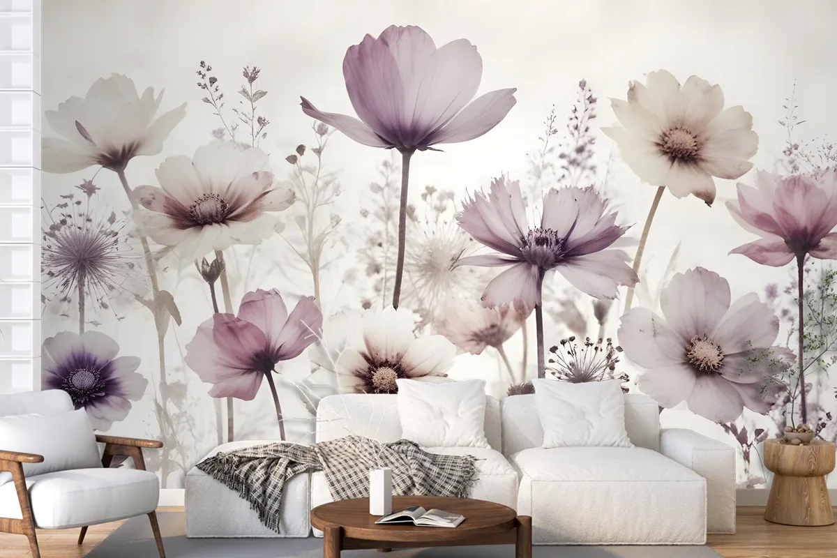 Watercolor Dark Poppy Flowers Wallpaper Mural