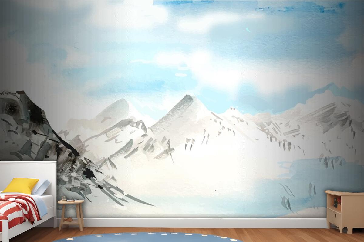 Watercolor Daytime Mountains Background Wallpaper Mural