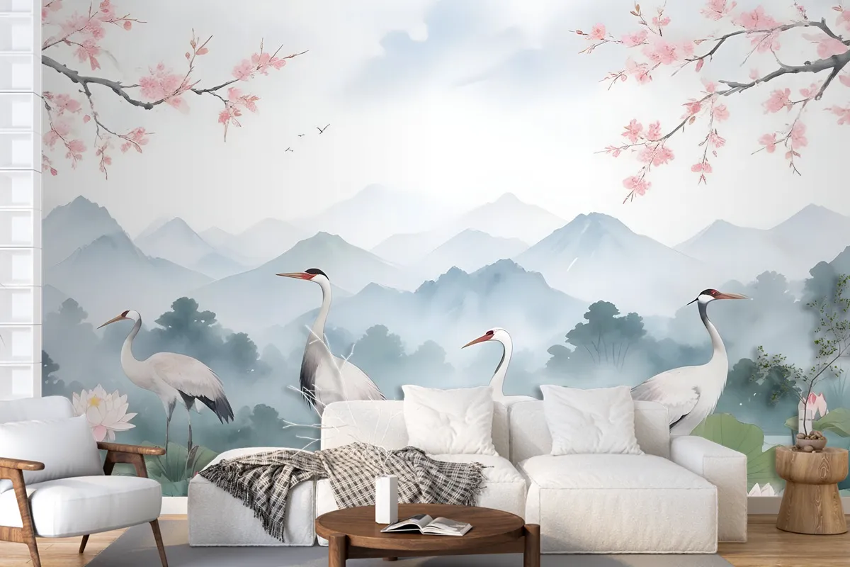 Watercolor Drawing Lotus Floral Art Wallpaper Mural