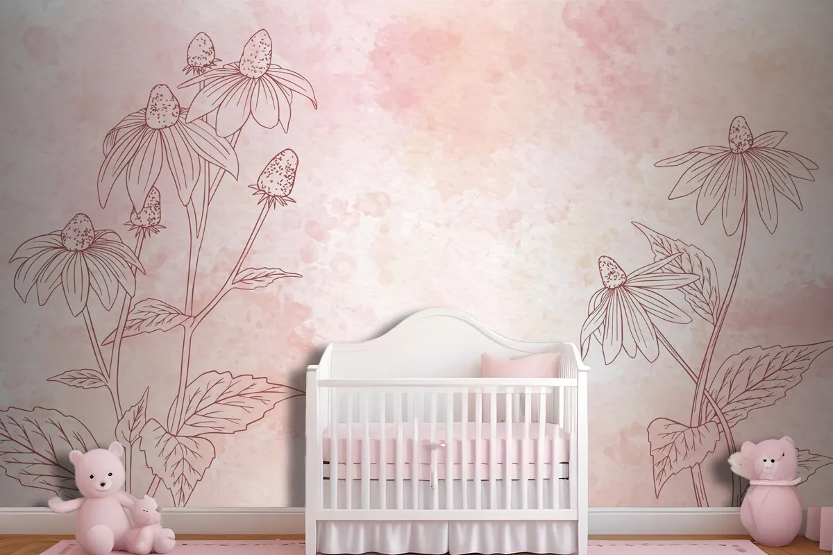 Watercolor Floral Background In Monochrome Wallpaper Mural