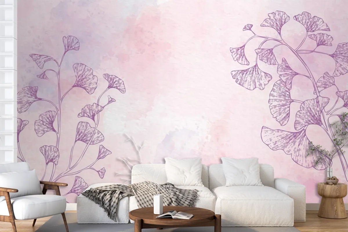 Watercolor Floral Background In Monochrome Wallpaper Mural