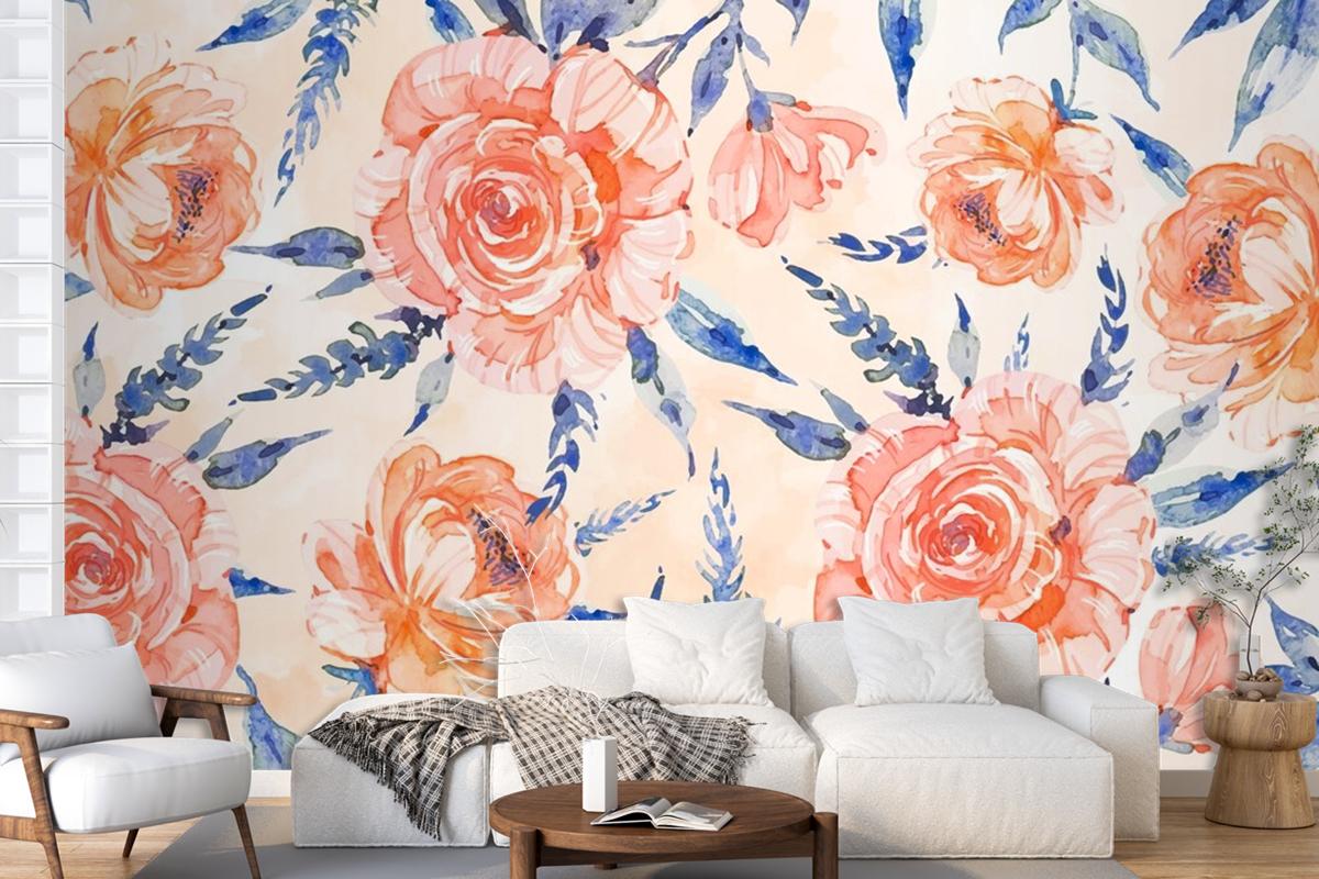 Watercolor Floral Background With Soft Colors Wallpaper Mural