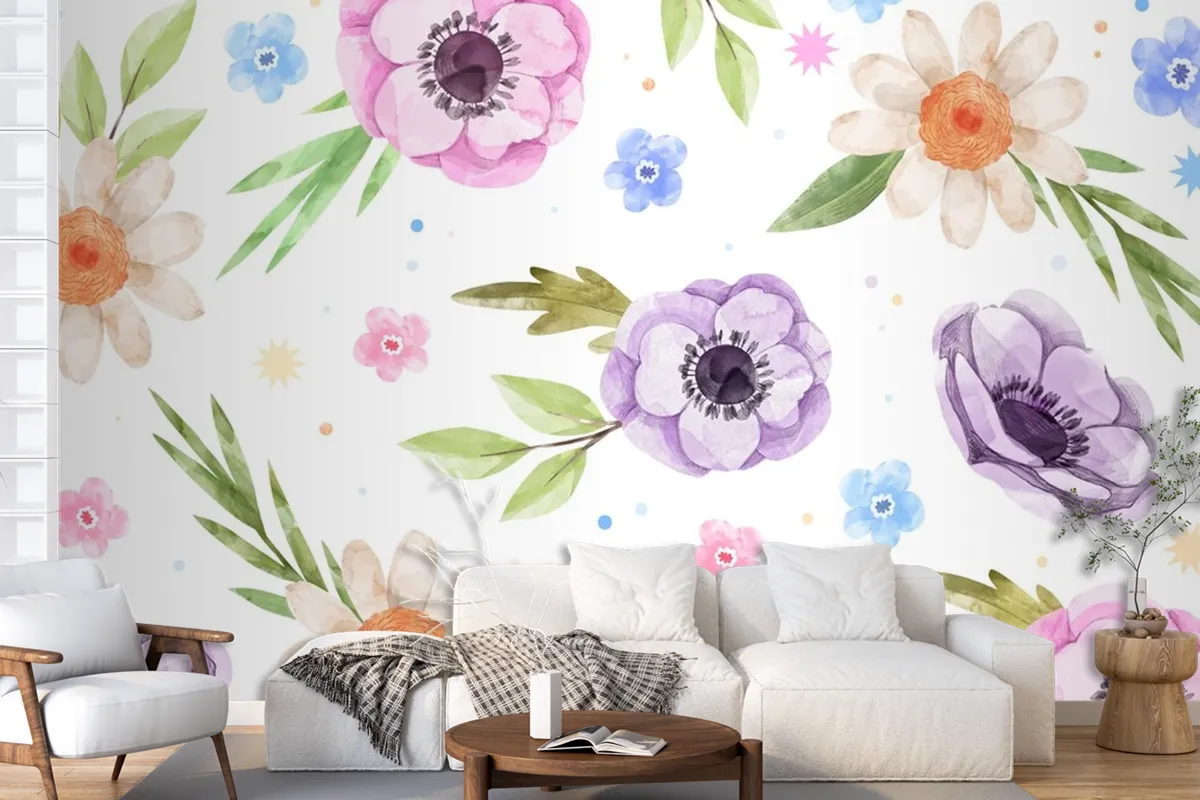 Watercolor Floral Background Wallpaper Mural