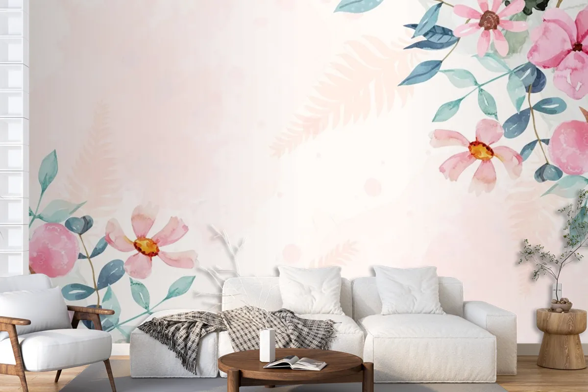 Watercolor Floral Background Wallpaper Mural