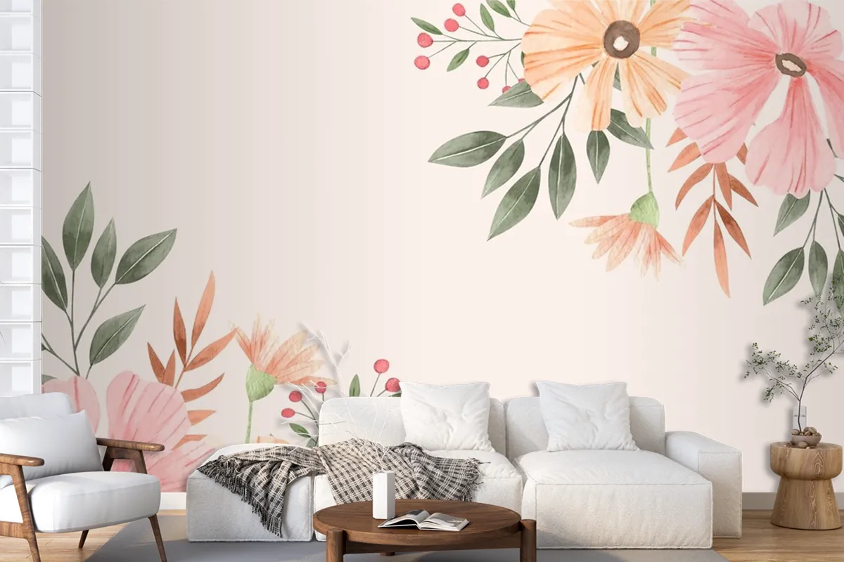 Watercolor Floral Background Wallpaper Mural