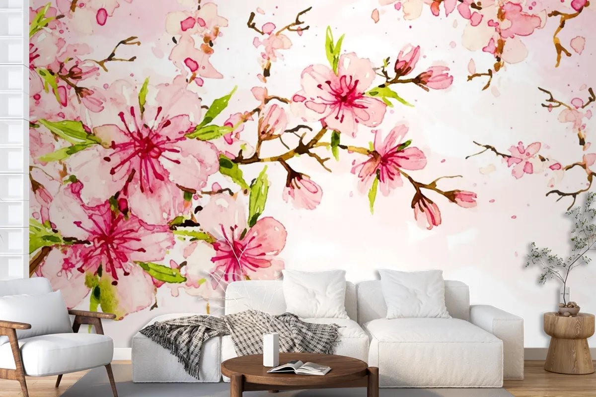 Watercolor Floral Background Wallpaper Mural