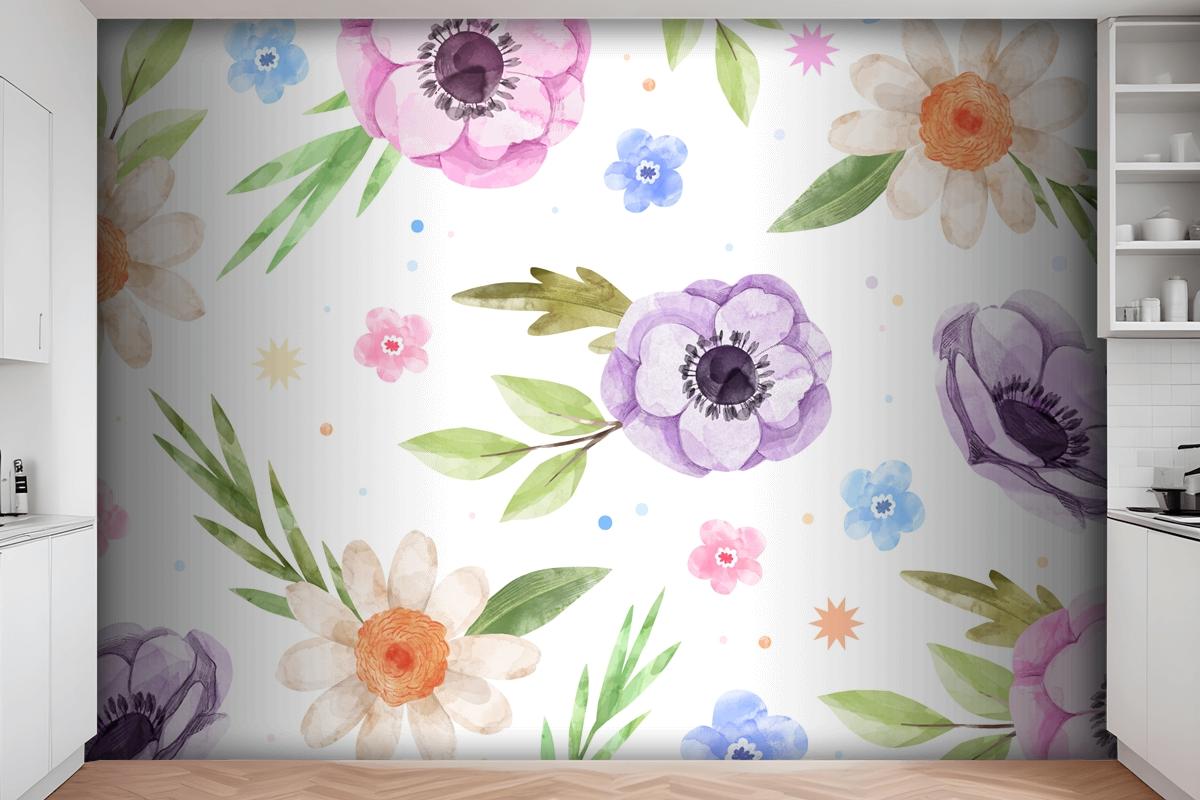 Watercolor Floral Kitchen Wallpaper Mural