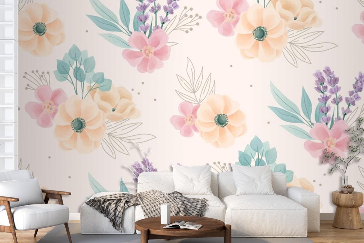 Watercolor Floral Ornaments Pattern Wallpaper Mural