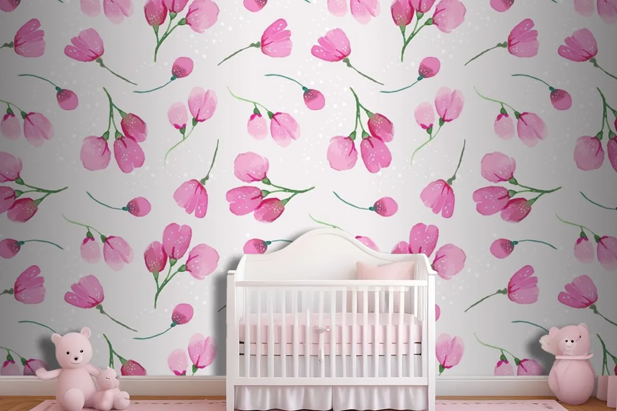 Watercolor Floral Pattern Design Wallpaper Mural