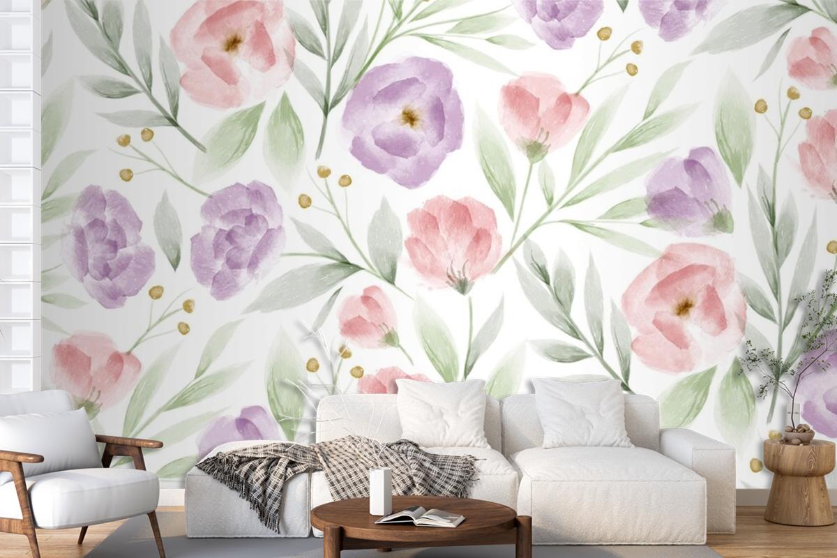 Watercolor Floral Pattern Wallpaper Mural