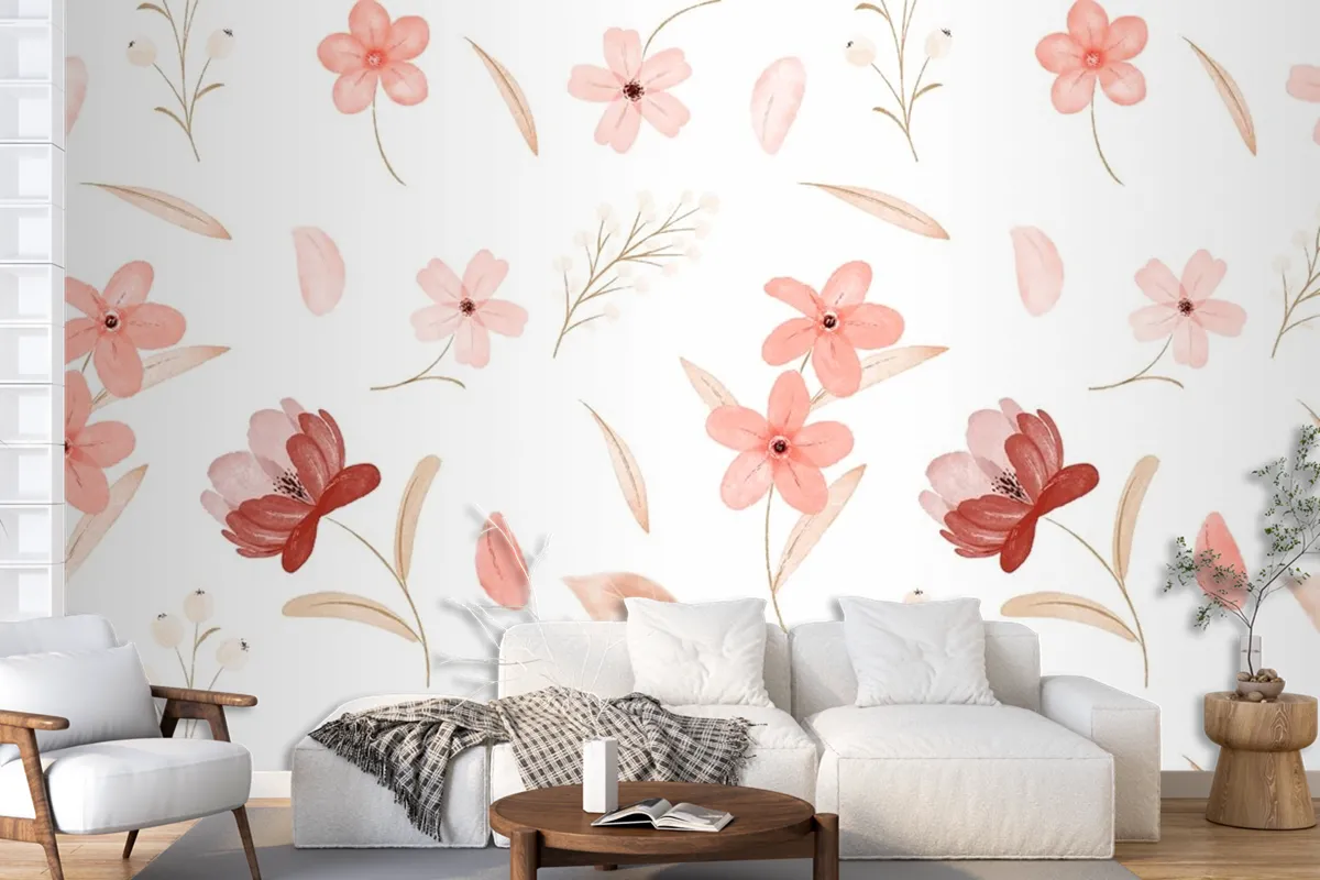 Watercolor Floral Pattern Wallpaper Mural