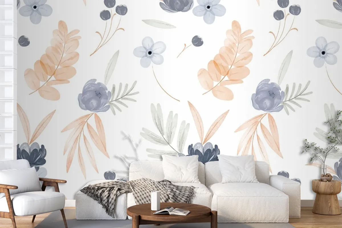 Watercolor Floral Pattern Wallpaper Mural