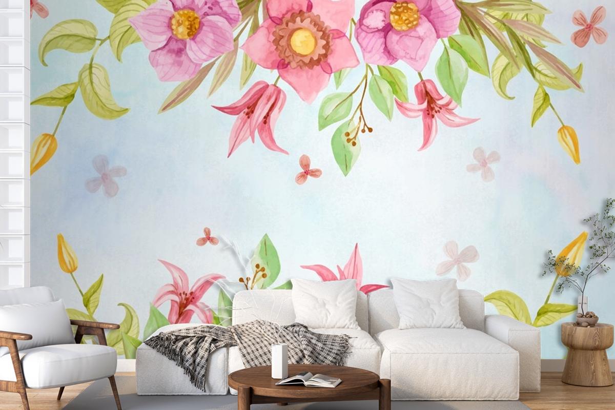 Watercolor Flowers Background In Pastel Colors Wallpaper Mural