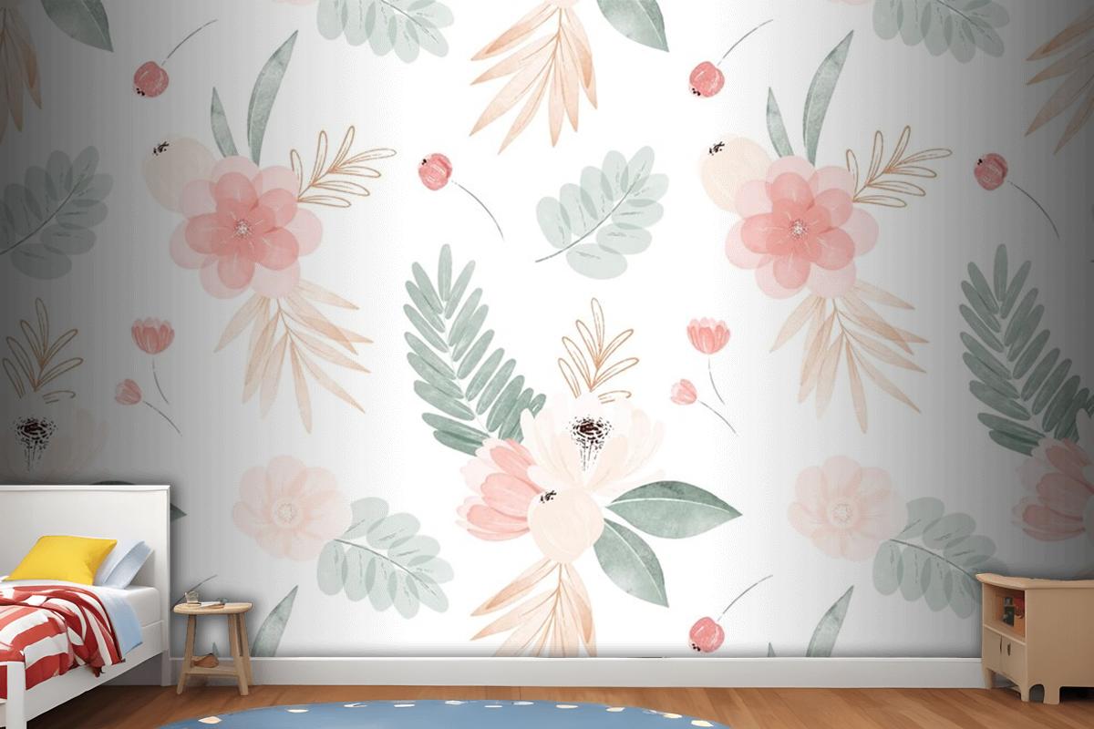 Watercolor Flowers Illustration Background Girl Wallpaper Mural