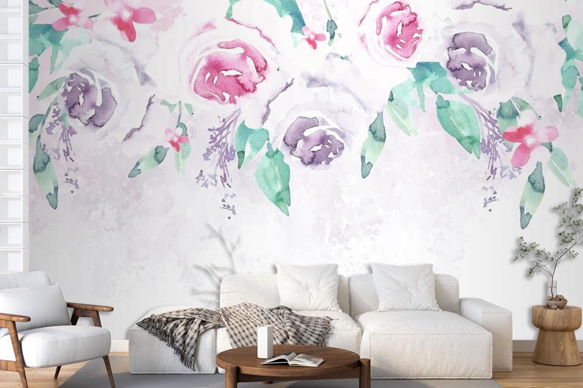 Watercolor Flowers Wallpaper In Pastel Colors Wallpaper Mural