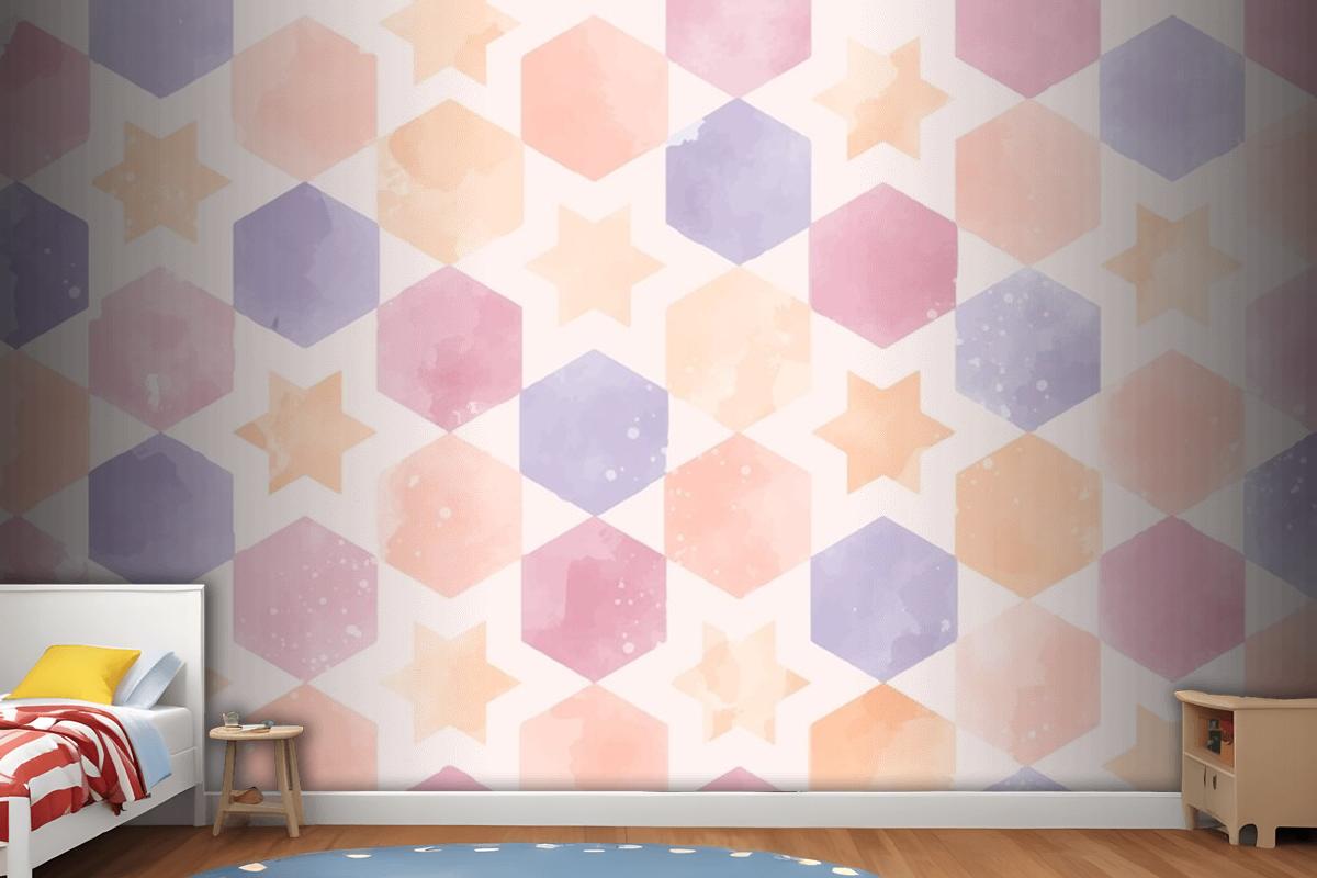 Watercolor Geometric Background Kids Girl Wallpaper Mural