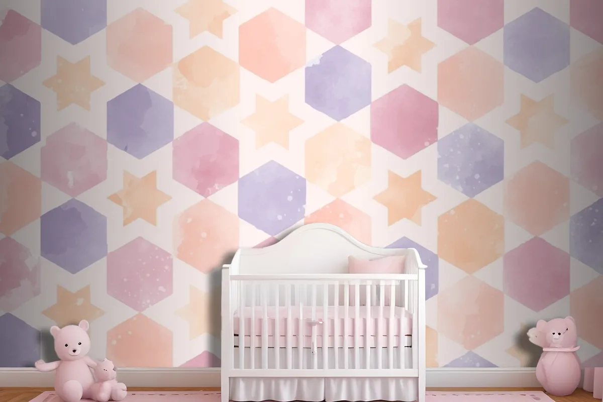 Watercolor Geometric Background Kids Girl Wallpaper Mural