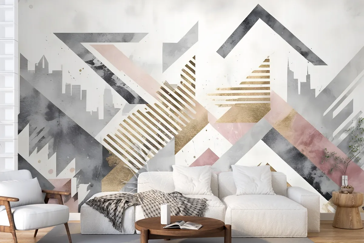 Watercolor Geometric City Wallpaper Mural