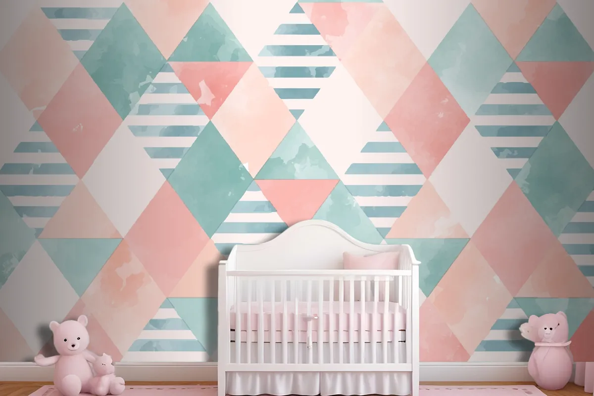 Watercolor Geometric Girl Wallpaper Mural