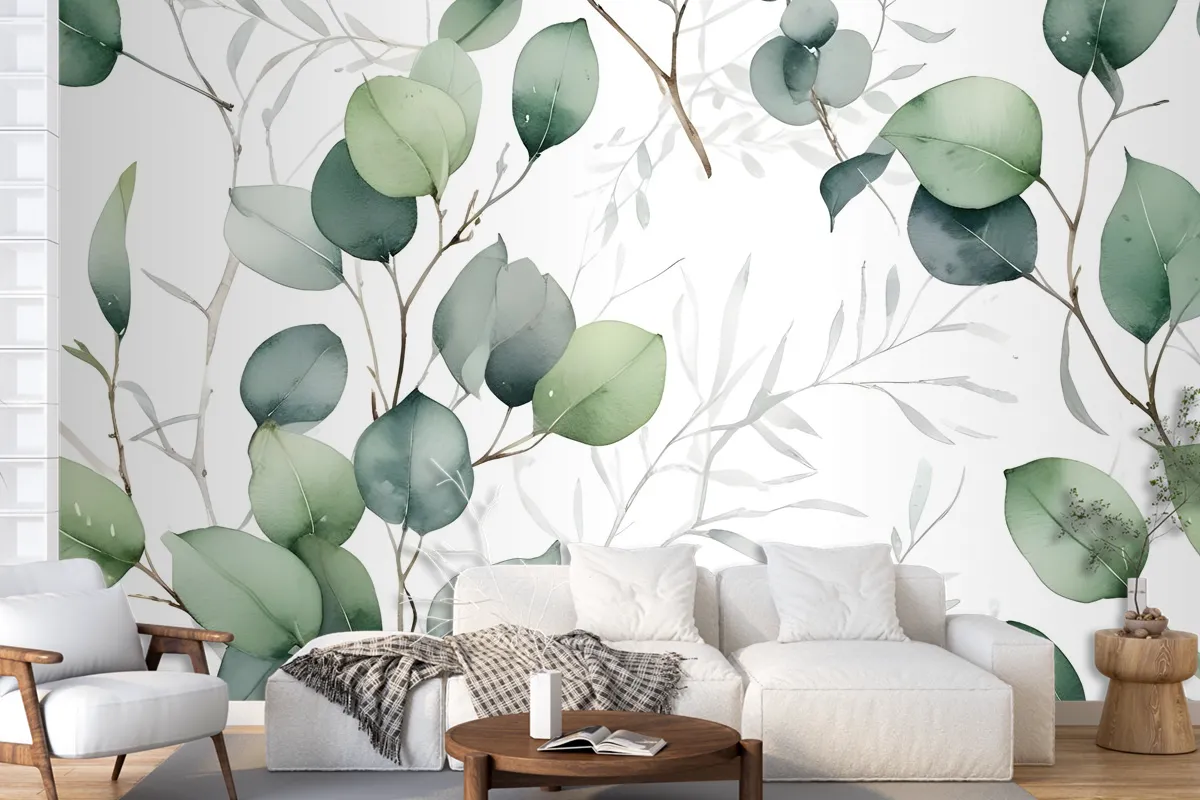 Watercolor Green Eucalyptus Leaf Wallpaper