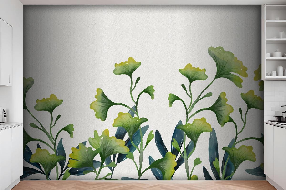 Watercolor Green Leaves Wallpaper Mural