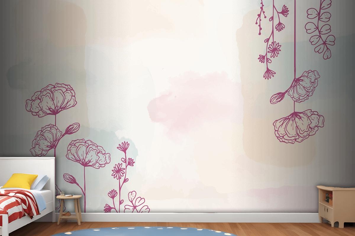 Watercolor Hand Drawn Background Girl Wallpaper Mural