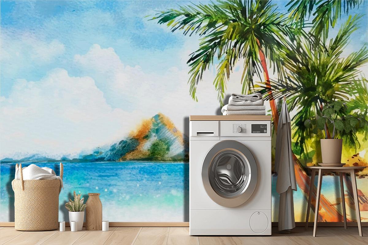 Watercolor Hello Summer Concept Wallpaper Mural