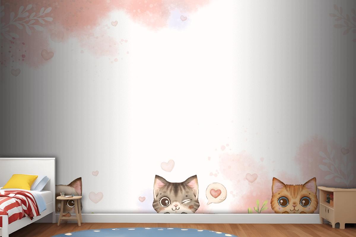 Watercolor International Cat Day Wallpaper Mural