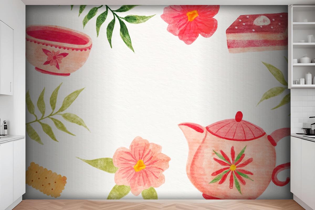 Watercolor International Tea Day Kitchen Wallpaper Mural