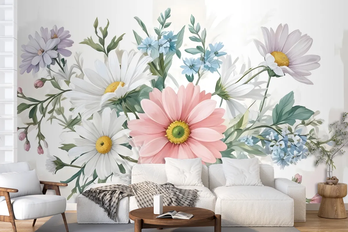 Watercolor Large Floral Bouquet Wallpaper Mural