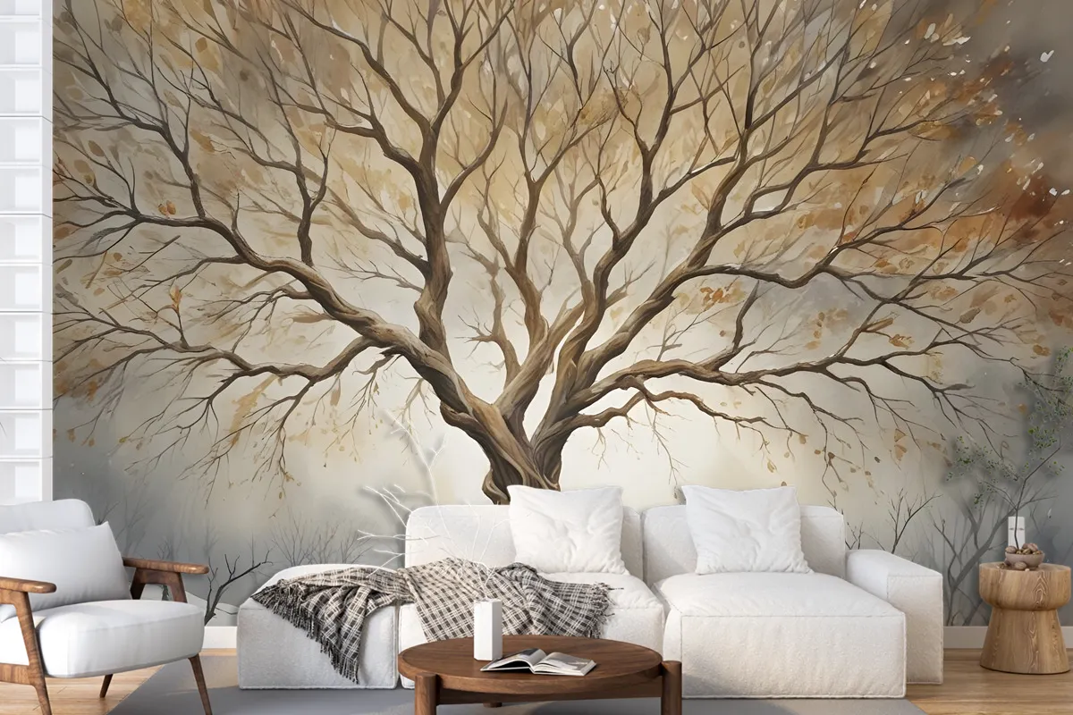 Watercolor Leafless Autumn Trees Wallpaper Mural