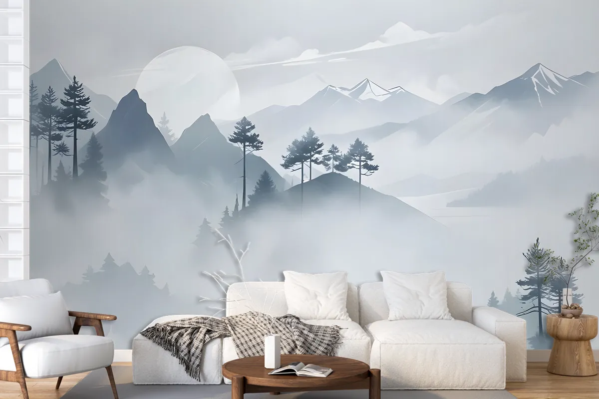 Watercolor Mountain Landscape Wallpaper Mural