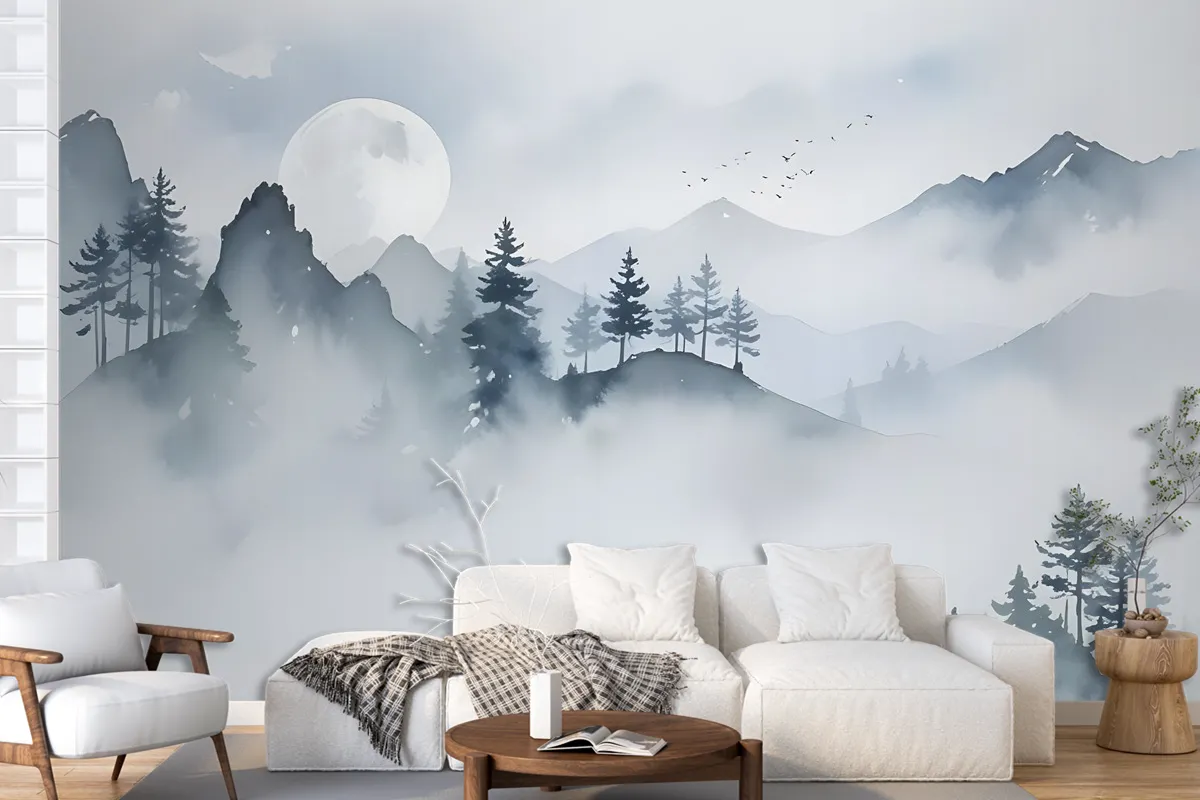 Watercolor Mountain Landscape Wallpaper Mural