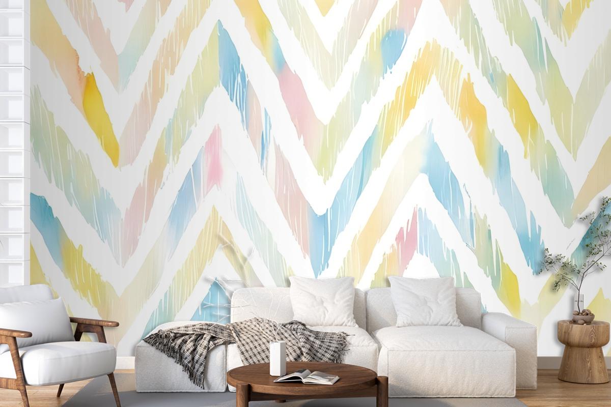 Watercolor Multicolor Chevron Ikat Design Art Wallpaper Mural