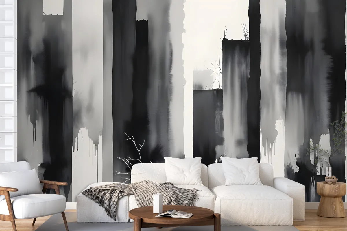 Watercolor Painting Black And White Architecture Wallpaper Mural