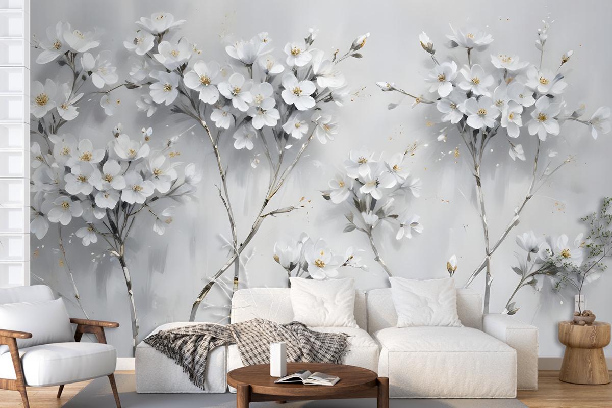 Watercolor Painting White Flowers Wallpaper Mural