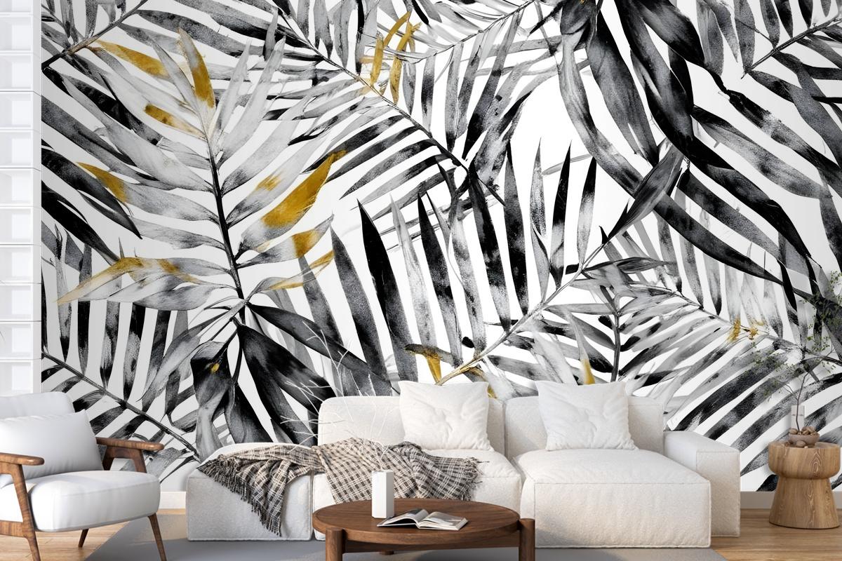 Watercolor Palm Leaf Pattern Wallpaper