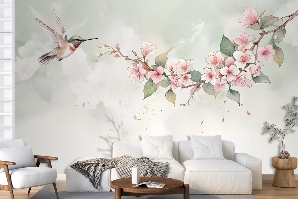 Watercolor Pink Begonia Flowers Wallpaper Mural