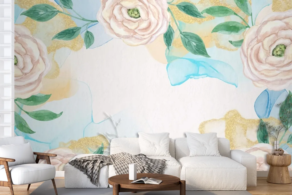 Watercolor Plants Natural Background Wallpaper Mural