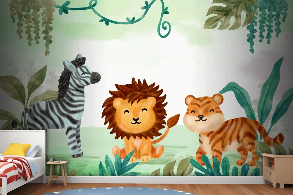 Watercolor Safari Background Boys Wallpaper Mural