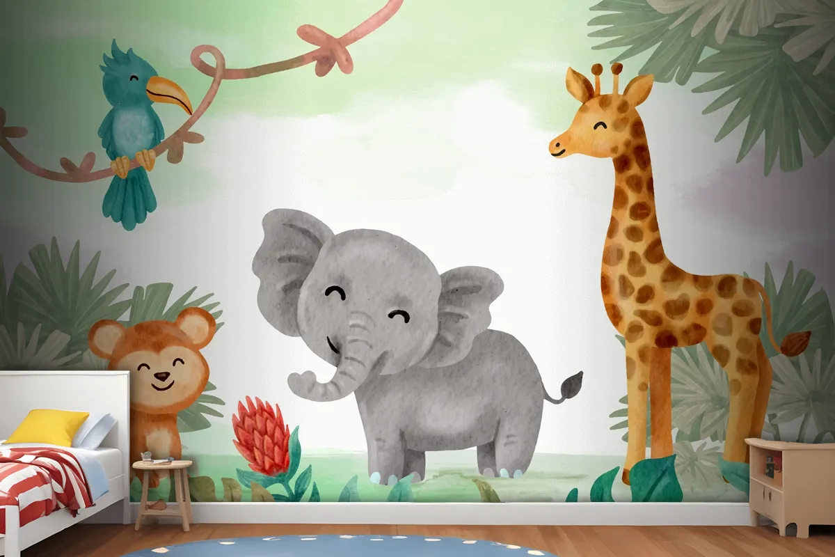 Watercolor Safari Background Kids Wallpaper Mural